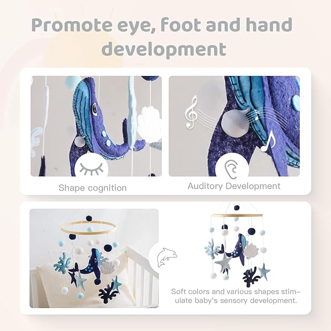 Baby Mobile Wind Chime Sea Creatures, Whale Mobile Wind Chime, Baby Bed Hanging Game Mobile for Children's Room Children's Bed Decor