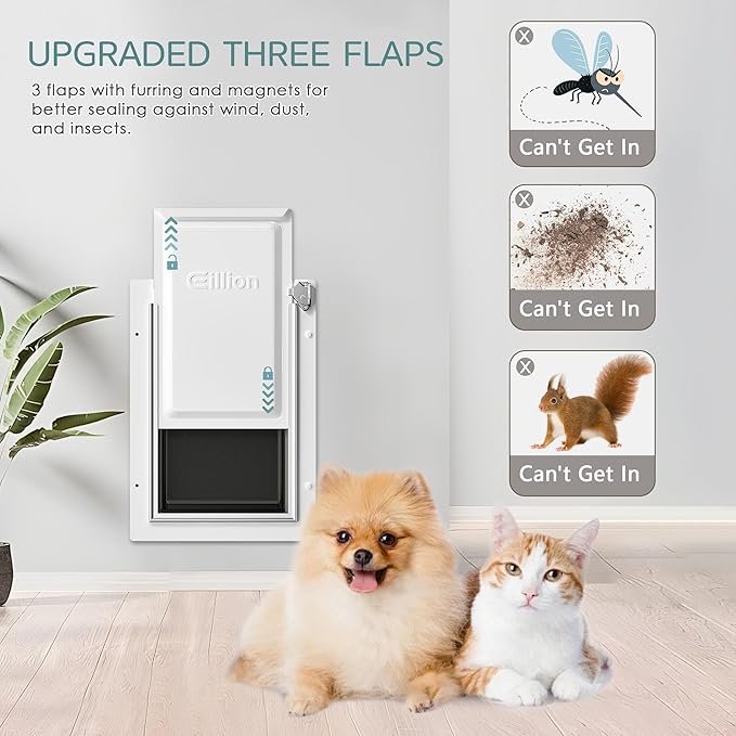 Pet Door for Wall Dog Door for Wall, 3-Flap Doggie Door with Insulation, All-Metal Frame and Telescoping Tunnel, Pets Up to 40 Lb (Medium Size)