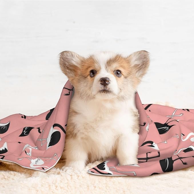 Reversible Pet Blanket for Sofa Protection Pet Comfort, Pink Flamingo, Double Sided Design with Cozy Nubby Nap Side and Durable Smooth Play Side