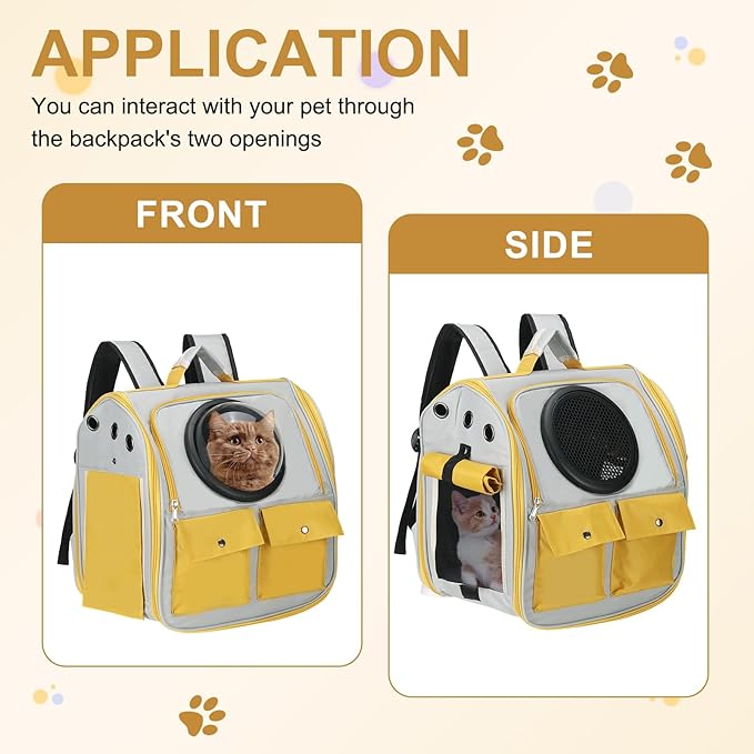 Pet Backpack Carrier, Portable and Ventilated, Oxford Cloth, Dogs Cats and Small Animals Travel Bag 12.99", (Yellow, 1 Pcs), Intended for Hiking/Camping/Traveling