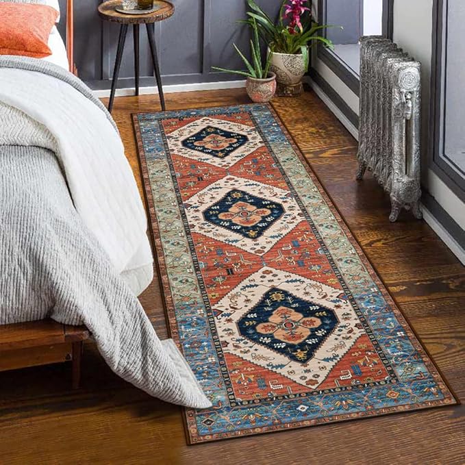 Lahome Boho Kitchen 2x7 Runner Rug - Non-Slip Washable Hallway Runner, Oriental Distressed Non-Shedding Rugs Carpet for Entryway Bedroom Laundry Room