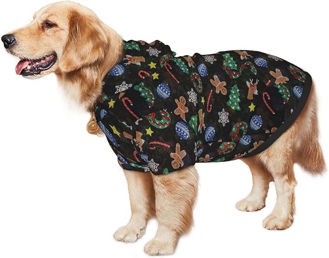 Xmas Tree Reindeer Ginger Cookie Hoodie,Christmas Cosplay Dog Clothes with Pocket and Hat Winter Clothes Sweaters Large