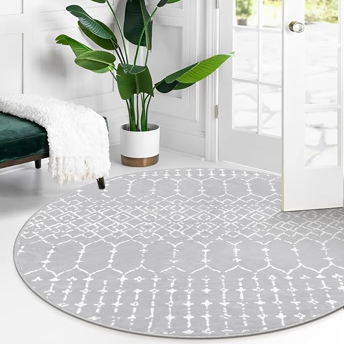 Lahome Moroccan Washable Round Rug 4Ft Round Area Rugs