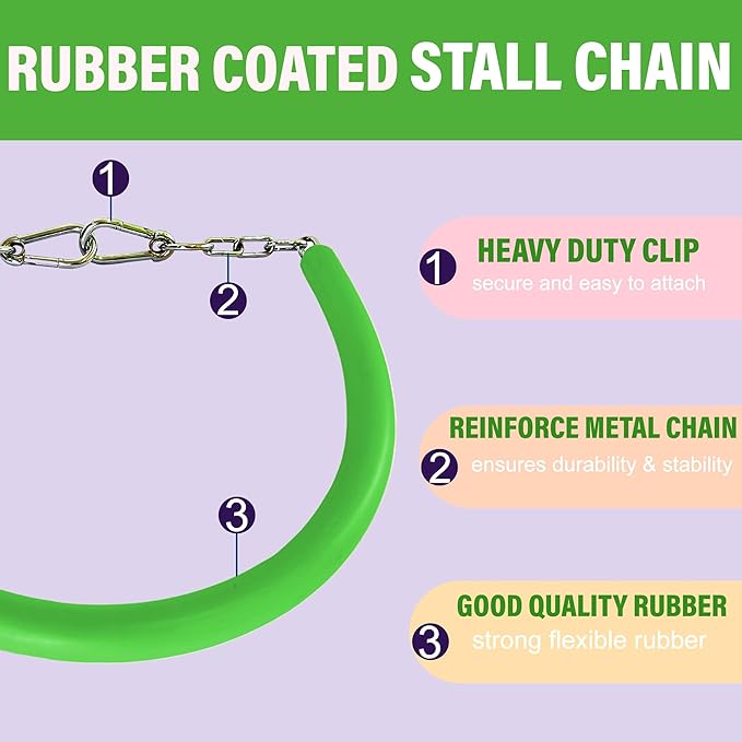 Stall Chain for Horses – 51 Inch Horse Stall Guard with Heavy-Duty Clips, Rubber Coated Stall Guard for Horse Stalls and Trailers (Hot Green)