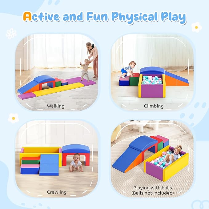 Lischwert Foam Climbing Blocks for Toddlers, Soft Play Ball Pit, Baby Climbing Blocks Soft Play Climbing for Toddlers with Foldable Block and Tunnel Indoor Climbing Toys for Toddler 1-3