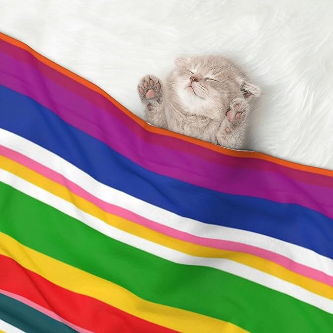 Two Sided Plush Pet Blanket for Crates Carriers Home Use, Novel Colorful Mexican Blanket Stripes, Reversible Throw with Cozy Dot Fabric and Silky Reverse for Small Large Pets