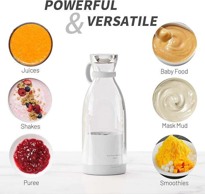 OTPEIR Portable Blender for Shakes and Smoothies with 11.83 Oz Travel Cup and Lid,Durable Stainless Steel Blades for Juice Blending Performance, White