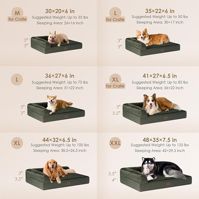 EHEYCIGA Extra Large Dog Bed Othorpedic, Memory Foam XL Dog Bed with Washable Removable Cover, Waterproof Pet Sofa Couch XLarge Size Dogs with Nonskid Bottom, 44x32x6.5, Dark Green