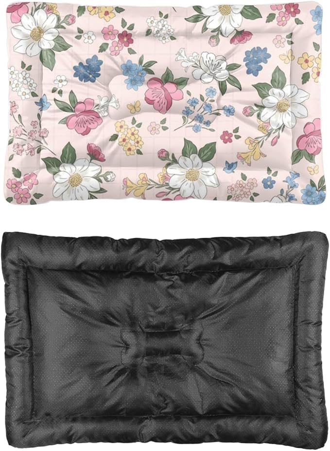 Vintage Cute Pink Floral Dog Bed Furniture Puppy Mat Pads for Dogs Crate Beds Washable Non-Slip Dog Crate Cushion Kennel Bed for Travel Mat Paw Cushion Indoor Outdoor 36X24 Inch