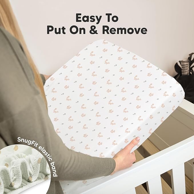 KeaBabies 2-Pack Organic Crib Sheets for Boys, Girls - 52x28 Fitted Crib Mattress Sheet Neutral, Breathable Jersey Cotton Cover for Baby Bed, Toddler Mattress, Soft & Cute Prints (Nibbles/Bruce)
