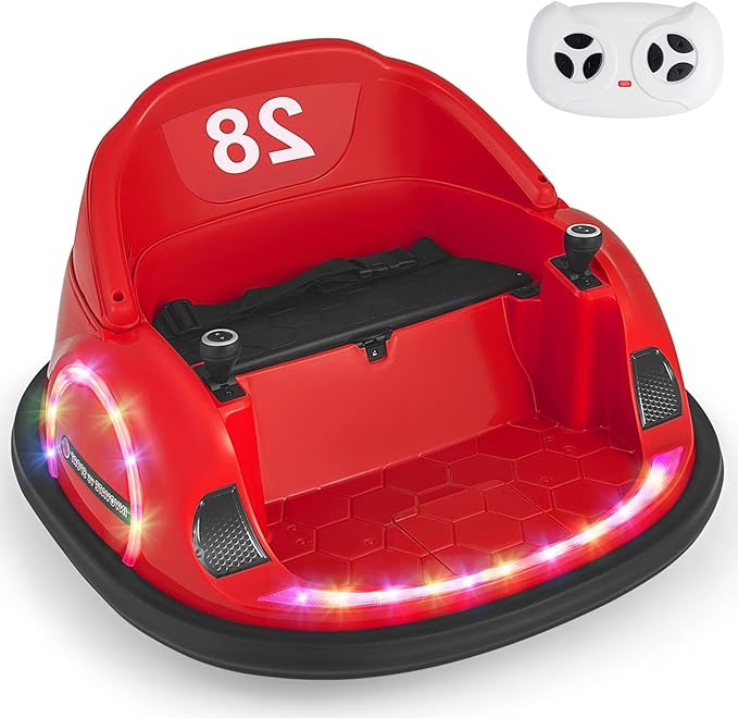 GLACER 12V Bumper Car, Electric Kids Bumper Car w/Parental Remote, 3-Speed, 360°Spin, Music, LED Light, Battery Ride on Bumper Car w/Dual Joysticks, Baby Bumper Car for Toddlers 18 Months+ (Red)