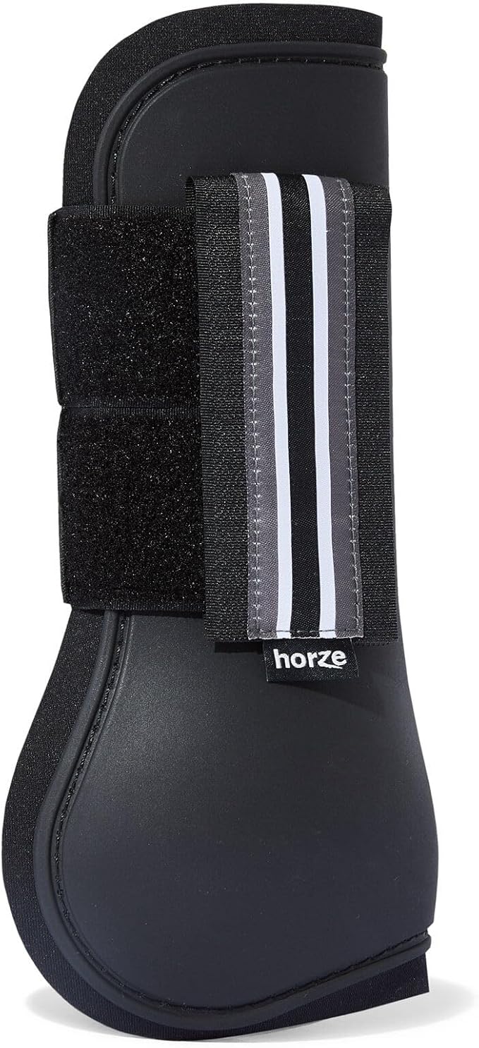 HORZE Adepto Open Front Tendon Boots | Durable Shell with Neoprene Lining - Black - Cob