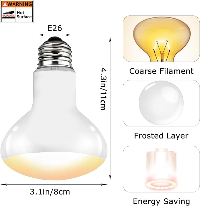 60W E26 Reptile Heat Lamp Bulbs, Upgraded UVA Basking Spot Light for Bearded Dragon, Lizard, Tortoise, Chicks & Amphibians - Simulated Natural Sunlight, Daylight Bulb fot Terrarium | 2 Pack