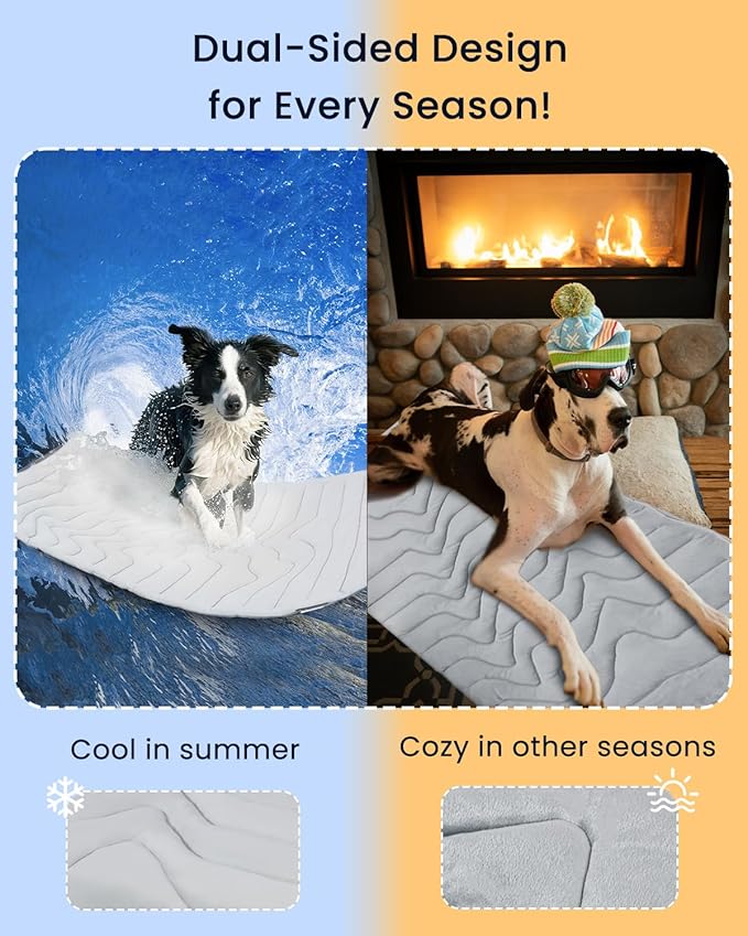 ZonLi Dog Cooling Mat, 48" x 28"Large, Cooling Pad Reversible (Cool & Warm), Pet Cool Mats for Dog and Cat use in Crate, Kennel, Bed, Sofa, Machine Washable, Durable, Non-Gel, Glacial Grey