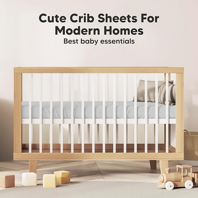 KeaBabies 2-Pack Organic Crib Sheets for Boys, Girls - 52x28 Fitted Crib Mattress Sheet Neutral, Breathable Jersey Cotton Cover for Baby Bed, Toddler Mattress, Soft & Cute Prints (French Gray)