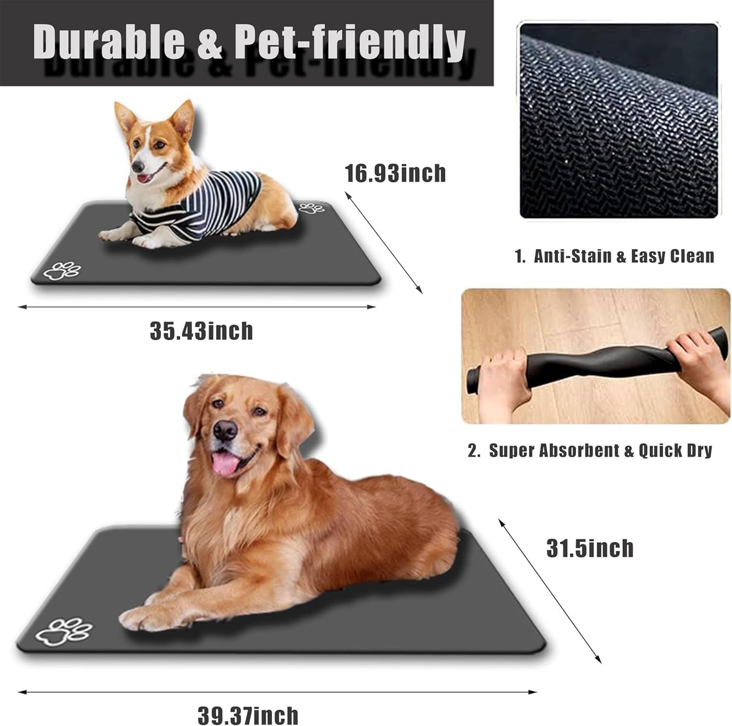 Large Boho Dog Cat Food Mats for Floors, Absorbent Dog Bowl Mat for Food and Water Dispenser Mat, Quick Dry Pet Supplies (Vintage Orange, 36'' x 24'')