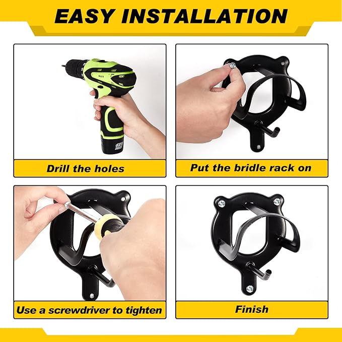 Dunzy 6 Counts Horse Bridle Rack Bridle Bracket Bridle Hooks Horse Tack Storage Halter Hanger Metal Bridle Holder with Tubes and Screw for Barn Supplies, Black