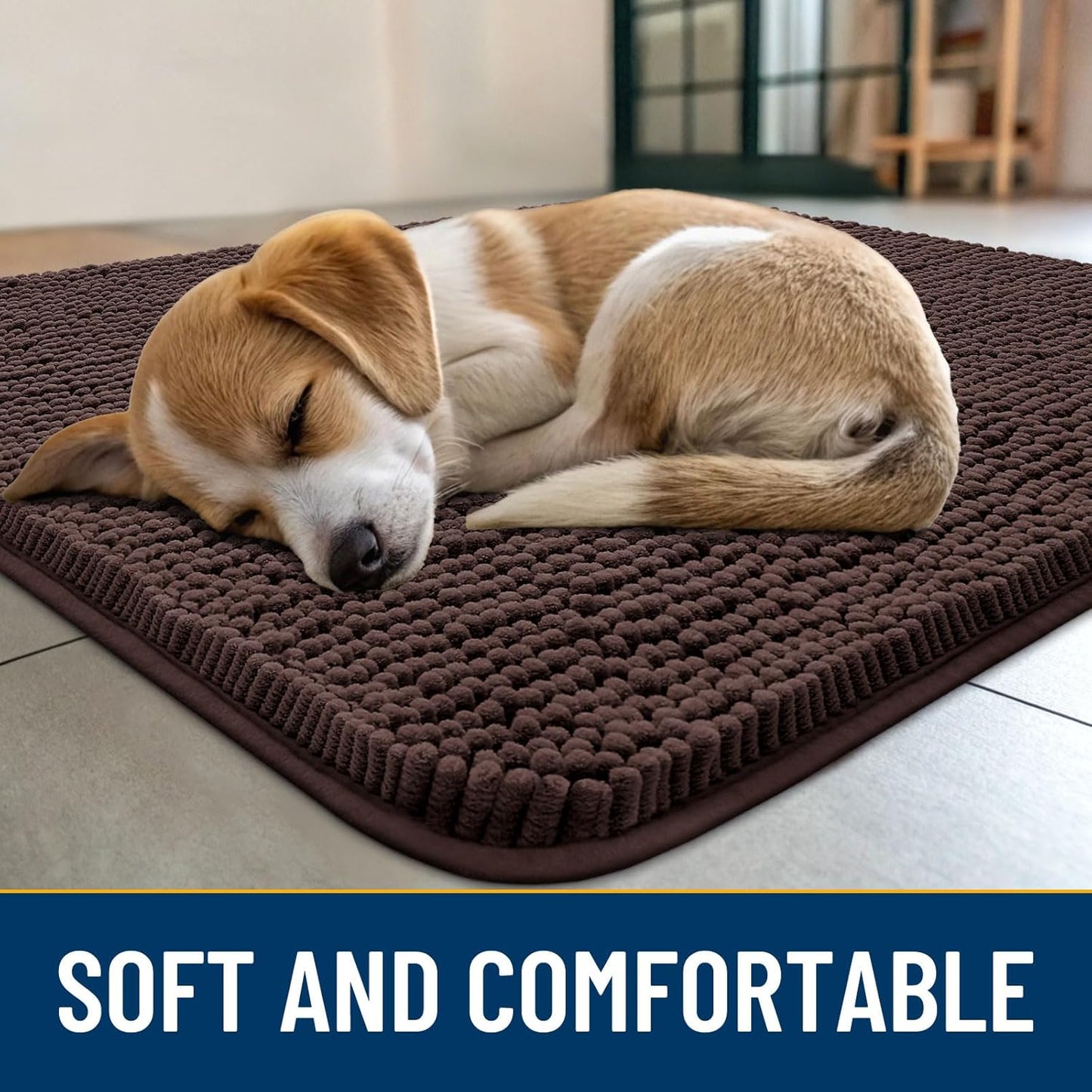 Smiry Dog Door Mat for Muddy Paws 24x16, Absorbs Moisture and Dirt Doormat, Non-Slip Washable Quick Dry Chenille Front Door Mat Indoor Entrance, Entryway Carpet for Inside Floor, Brown