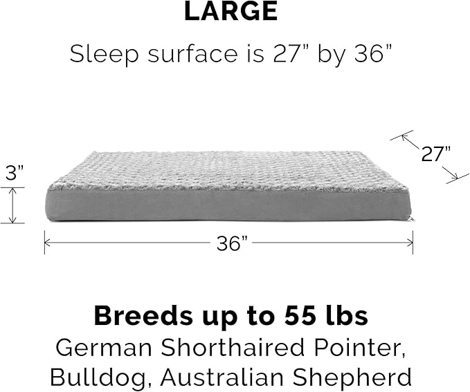 Furhaven Memory Foam Dog Bed for Large/Medium Dogs w/ Removable Washable Cover, For Dogs Up to 55 lbs - Ultra Plush Faux Fur & Suede Mattress - Gray, Large