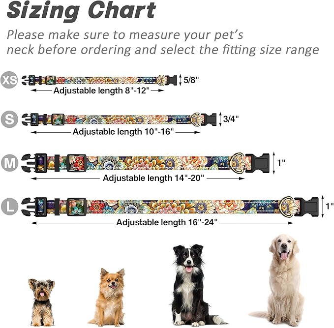 Reflective Dog Collar for Small Dogs, Cute Boho Adjustable Heavy-Duty Nylon Puppy Collar for Boy and Girl Female, Soft Pet Accessories with Quick Release Buckle, Colorful Mandala