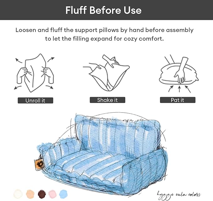 FUNNY FUZZY Dog Bed Orthopedic & Fluffy Dog Couch Bed, Corduroy Fleece Pet Beds Washable, Supportive Foam Pet Sofa Bed with Removable Zipper Cover - Snoozy Dream, Blue, XXL