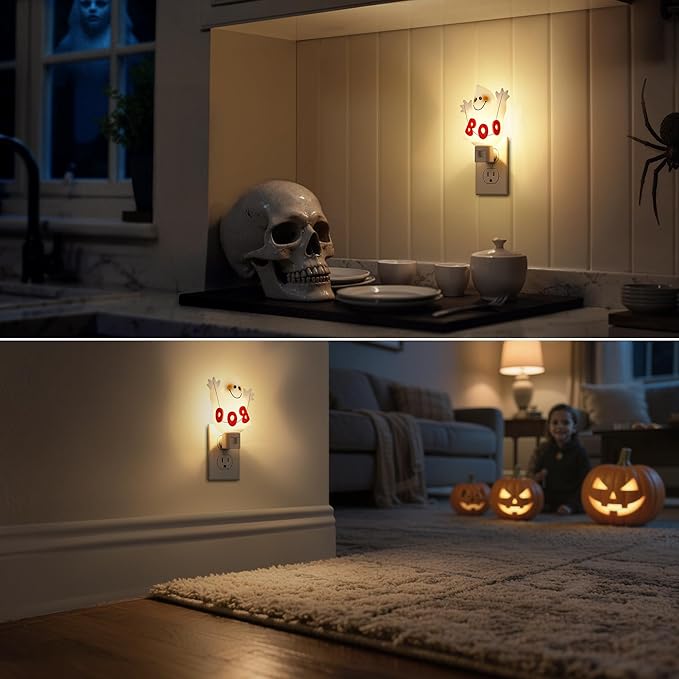 DORESshop Halloween Night Light Plug in, Ghost Night Lights Plug into Wall, Plug in Nightlight with 360° Rotatable, Cute & Funny Halloween Party Decorative for Adults,Kids,Gift, Pocky Decor,2 Pack