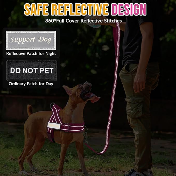 SlowTon No Pull Dog Harness - Heavy Duty Dog Harness and Leash Set for Medium Large Dogs, Reflective Tactical Harness with Soft Padded and Front Clip for Easy Walk and Training (Fuchsia XL)