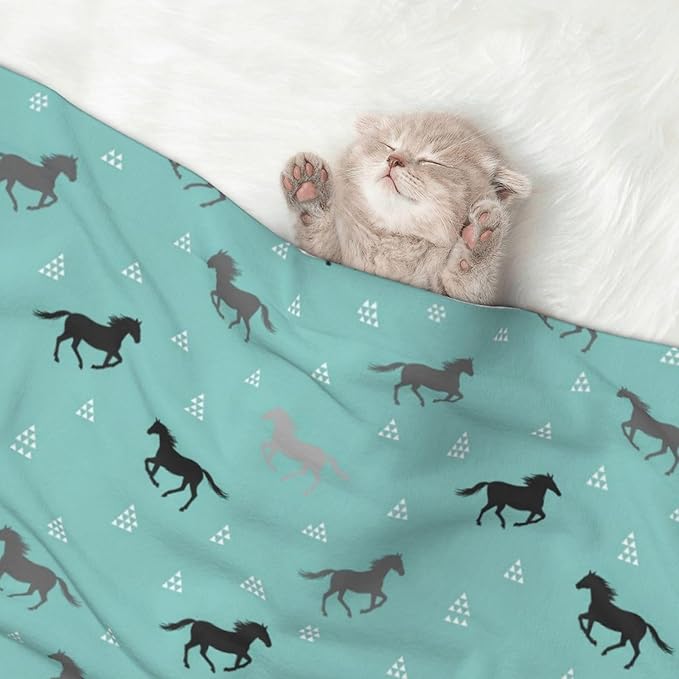 Two Sided Plush Pet Blanket for Warmth Comfort, Wild Horses, Reversible Throw with Cozy Nubby Side for Chilly Nights Napping Spots Around House
