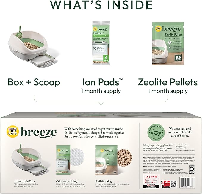 Purina Tidy Cats Litter Box System, BREEZE System Starter Kit Litter Box, Litter Pellets & Pads