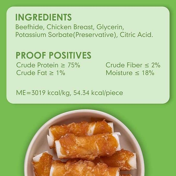 MON2SUN Dog Treats, 2.5 Inch Chicken Wrapped Rawhide Rolls, Teeth Cleaning Chews with High Protein for Small Dogs, 21.2 oz (32 Count - Pack of 2)