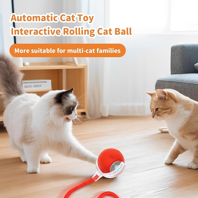 Interactive Cat Toys for Indoor Cats Smart Automatic Ball Rolling for Bored Kitten Pet Upgraded Speedy Moving Chase Dogs Toy Red