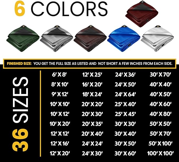 PROTARP Extra Heavy Duty 16 Mil Tarp Cover, Waterproof, UV Resistant, Rip and Tear Proof, Poly Tarpaulin with Reinforced Edges for Roof, Camping, Patio, Pool, Boat. (Maroon/Black 12′ X 16′)