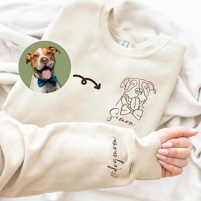 DILYPOD Personalized Embroidered Dog Mom Sweatshirt, Custom Line Art Portrait Dog Sweatshirt, Pet Name Sweatshirts Women, Dogs Mom Hoodie, Customized Pet Lover Gifts, Mothers Day Christmas Birthday