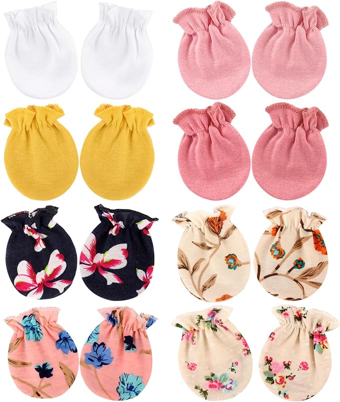 BQUBO Newborn Infant Toddler Mittens No Scratch Cotton Elastic Wrist Gloves Hypoallergenic for 0-6 Months Baby Boys Girls