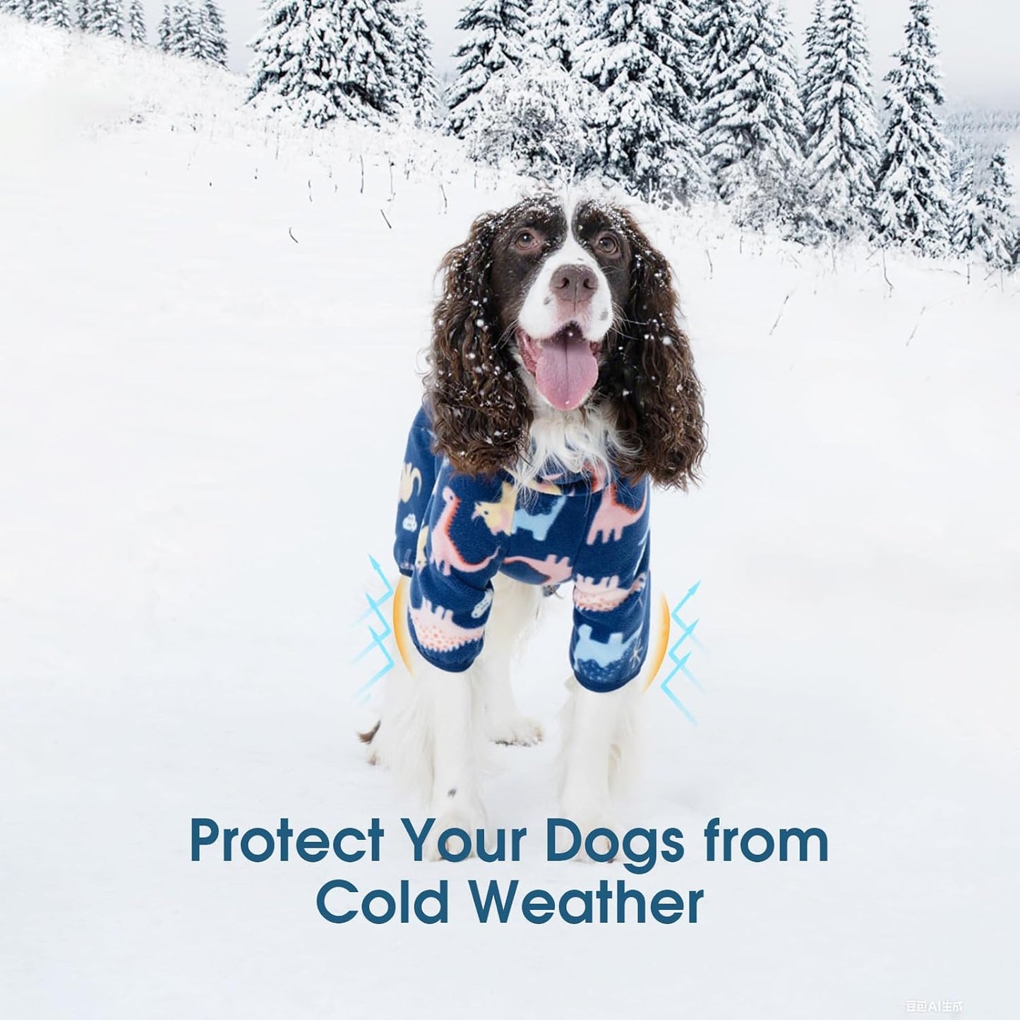 ROZKITCH Dog Winter Coat Soft Fleece Dog Pajamas, Pet Windproof Warm Cold Weather Jacket Vest with Reflective Zipper, Jumpsuit Apparel Outfit Clothes for Medium Dog Dinosaur S