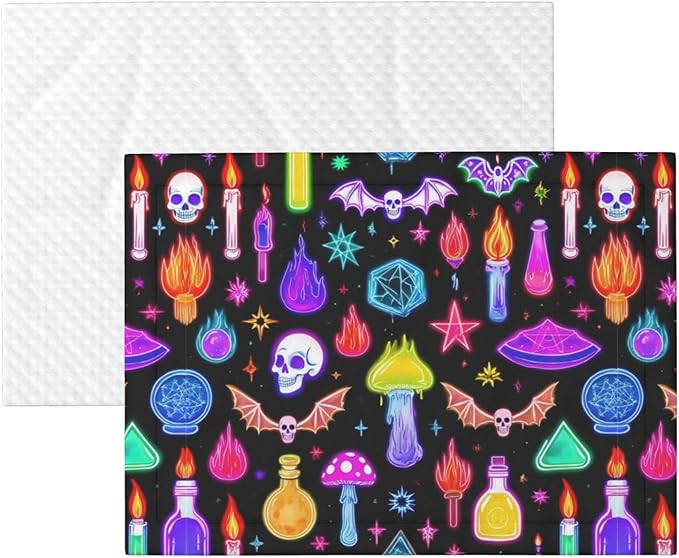Dog and Cat Blanket in One, Halloween Goth Skull Bat Mushroom Witchy Witch, Double Sided Plush Throw with Raised Dot Pattern on One Side and Flat Velvet on Other for Variety