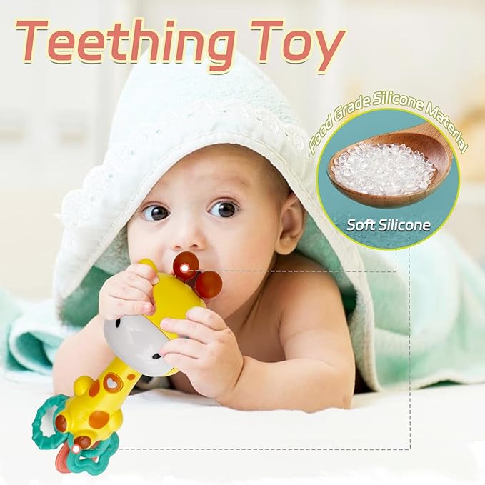 Baby Music Rattle, Teething Toys for Infants 6-12-18 Months Toddlers, Light-Up & Chew Sensory Toys for Baby Boy Girl Gifts (Giraffe)