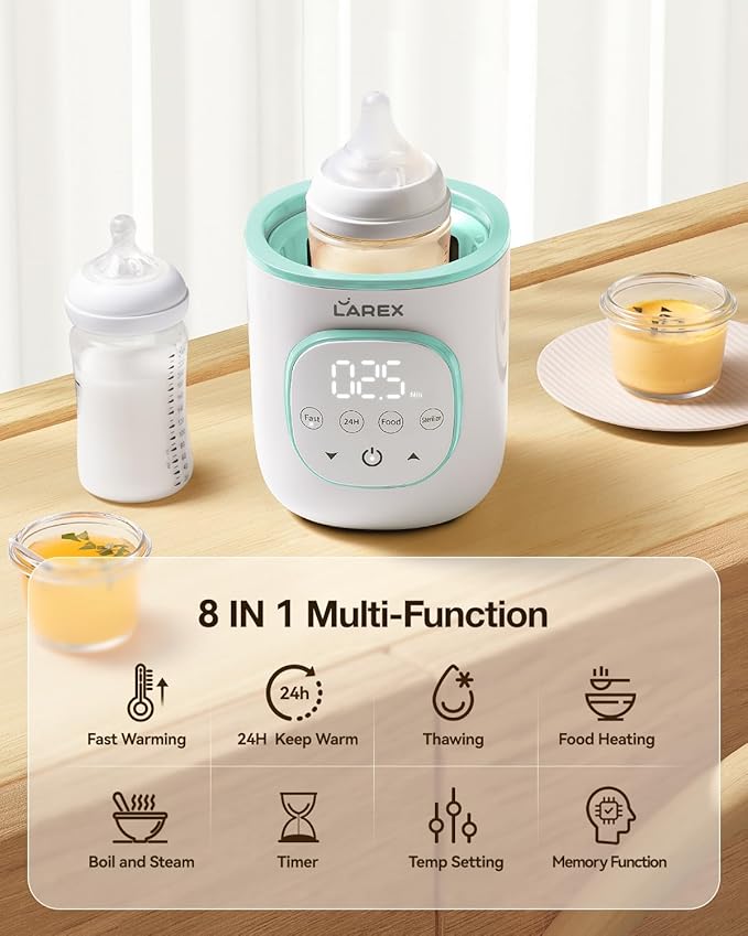 LAREX Bottle Warmer, Fast Baby Bottle Warmer for Breastmilk and Formula, with Timer and Accurate Temp Control, 8-in-1 Baby Milk Warmer BPA Free with Digital Display, Bottle Warmers for All Bottles