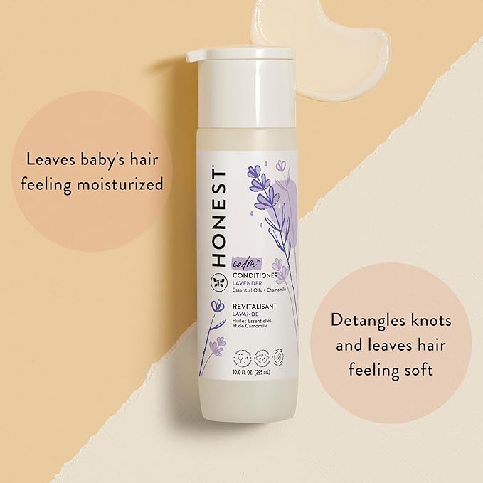The Honest Company Silicone-Free Conditioner | Gentle for Baby | Naturally Derived, Tear-free, Hypoallergenic | Lavender Calm, 10 fl oz