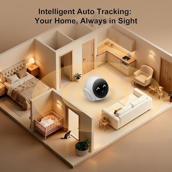 XZI Movable Indoor Robot Camera, Family Bot Security for Cat/Dog/Pet/Elderly, Robot Camera on Wheels with Auto-Recharge, 2-Way Talk, Night Vision, Motion Detection, Phone App