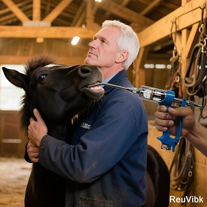 50ML Adjustable Veterinary Metal Feeding Gun, Continuous Drench Gun Continuous Dosing Device Veterinary Medicine Dispenser Husbandry Autonomous Feeding Tool, for Pig Cow, Sheep, Horse