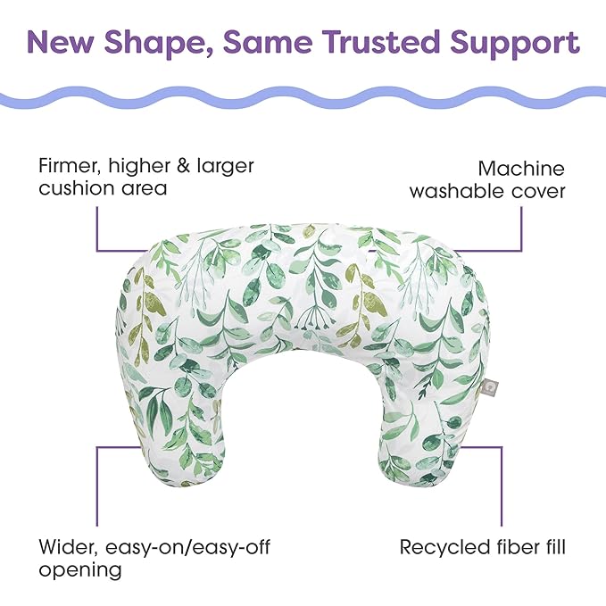 Boppy Nursing Pillow - Ergonomic Bottle & Breastfeeding Pillow with High, Firm, Large Area, Water-Repellent Cushion with Washable Cover; Baby Safety Alliance Verified - Sage Green Leaf