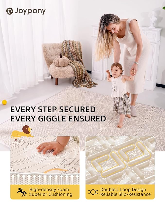 Baby Play Mat 71x79 Inch, 2 in 1 Fabric & XPE Dual-Sided Design Foldable Play Mats for Babies and Toddlers, Waterproof & Anti-Slip Baby Mat for Floor, Portable Baby Foam Crawling Mat with Travel Bag
