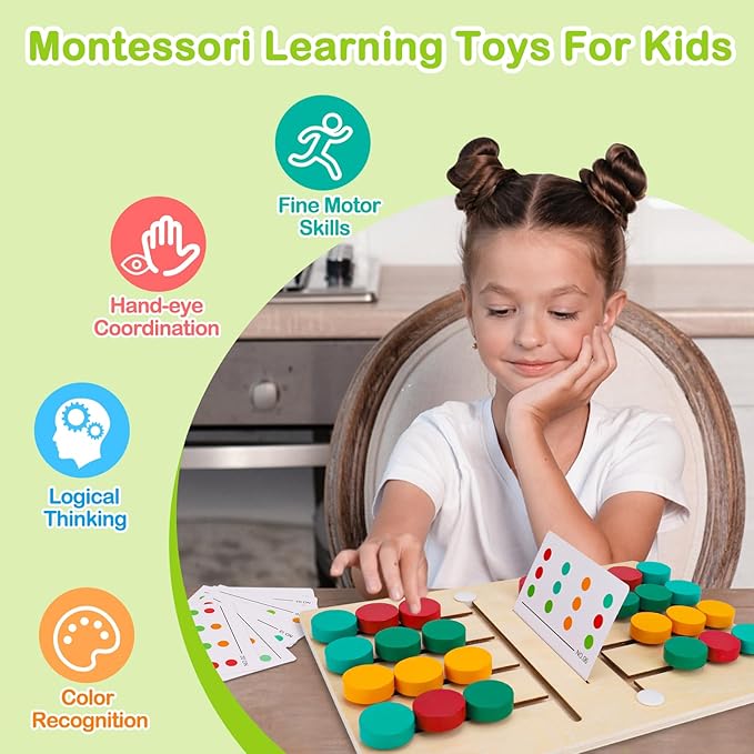 AugToy Montessori Color Matching Learning Toys Sliding Puzzle for Kids 3 4 5 6 7 Years Old Preschool Logic Game Brain Teasers Boys Girls 2 Players Educational Wooden Toddler Travel Toys Gifts