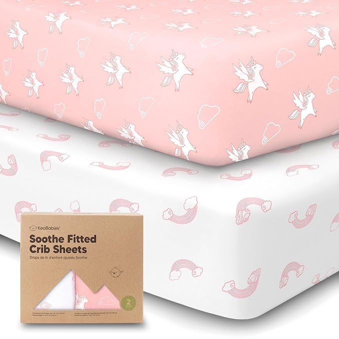KeaBabies 2-Pack Organic Crib Sheets for Boys, Girls - 52x28 Fitted Crib Mattress Sheet Neutral, Breathable Jersey Cotton Cover for Baby Bed, Toddler Mattress, Soft & Cute Prints (Dreamland)