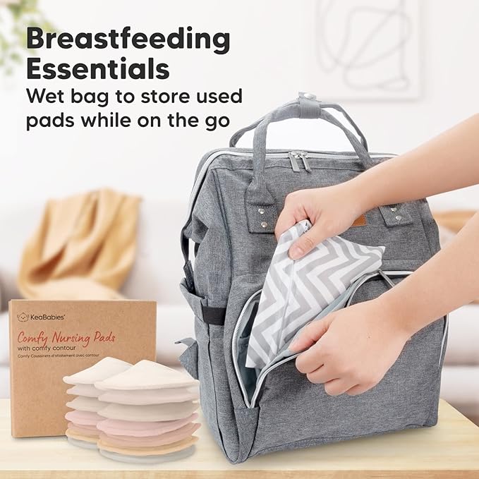 Organic Nursing Pads - 14 Washable Viscose Derived from Bamboo Breastfeeding Pads, Wash Bag, Reusable Breast Pads for Breastfeeding, Nipple Pads for Breastfeeding Essentials(Neutrals, M 3.9")