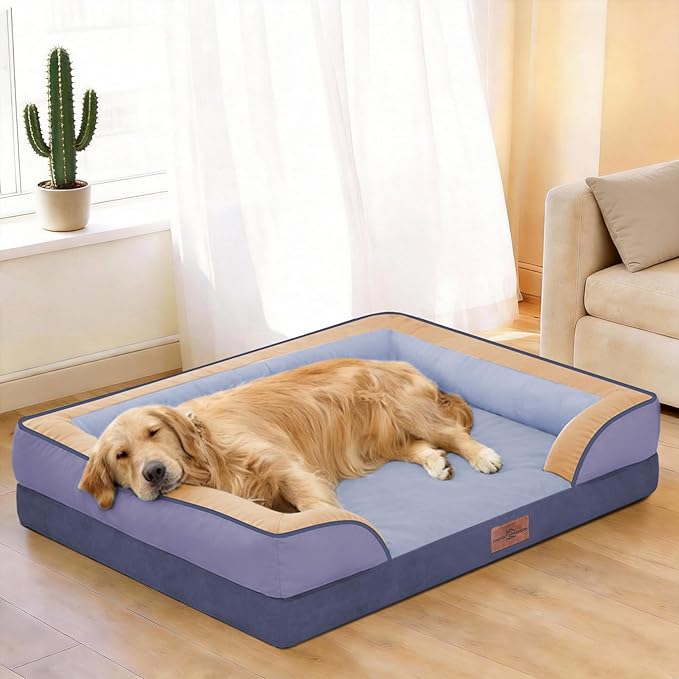 Comfort Expression Orthopedic Dog Bed for Large Dogs 36x27 Inch, Waterproof Egg Crate Foam Large Pet Bed with Removable Bolsters, Dog Couch with Washable Cover & Non-Slip Bottom, Twilight Wave