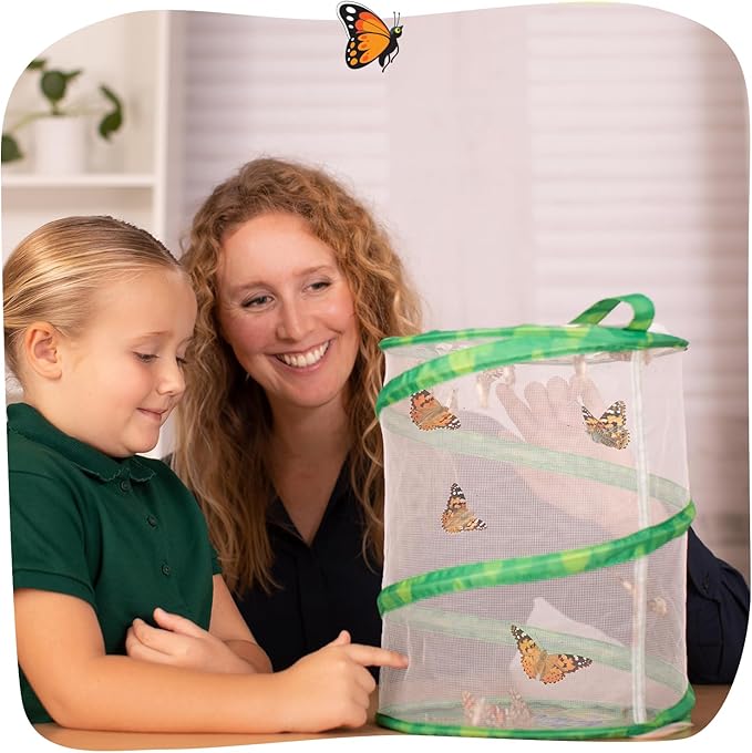 Insect Lore Butterfly Garden Kit with Live Caterpillars – Grow 10 Painted Lady Butterflies - STEM Learning Activity, Habitat with Journal, Stickers, Seeds & Figurines - As Seen on TV