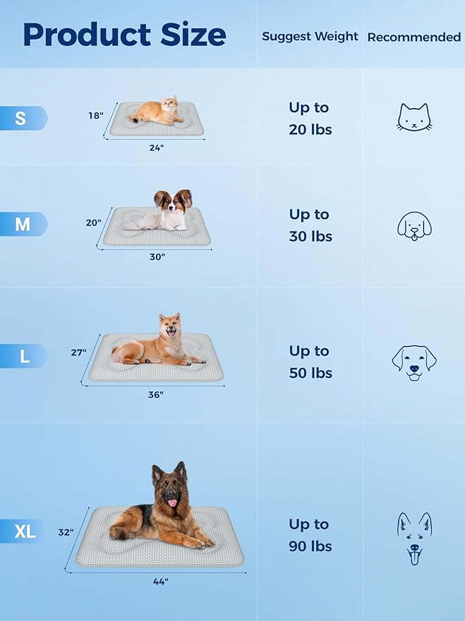 Rywell Dog Cooling Mat, 44”x32” Super Thick & Reversible Cooling Mat for Dogs, Arc-Chill 3.0 & PCM for Long-Lasting Cool and Color-Changing (Q-Max > 0.5), All-Season Use & Portable for Travel