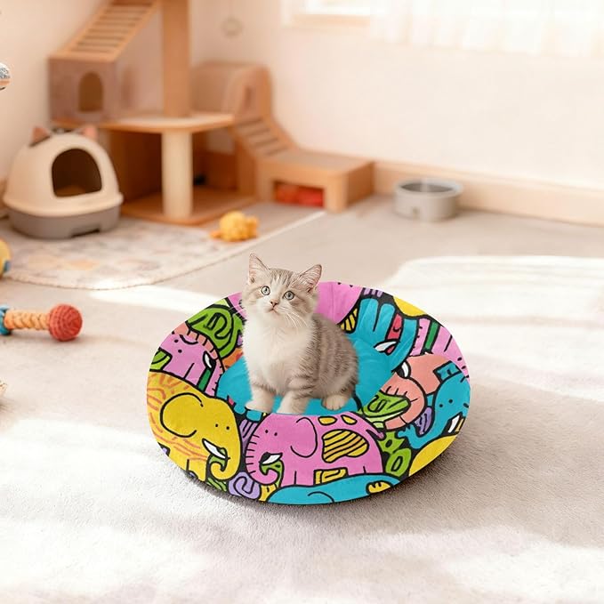 Cute Cartoon Colorful Elephant Calming Anti Anxiety Pet Orthopedic Dog Bed for Small Dogs Supplies Dog Beds and Furniture